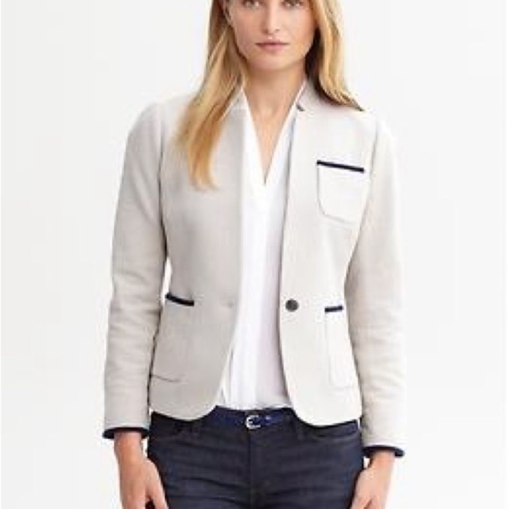 Women's Beige Blazer with Navy Accents